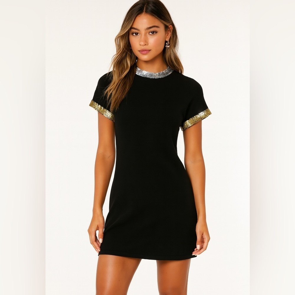 Vintage 90s bodycon black cocktail dress with sequin trim. Size small